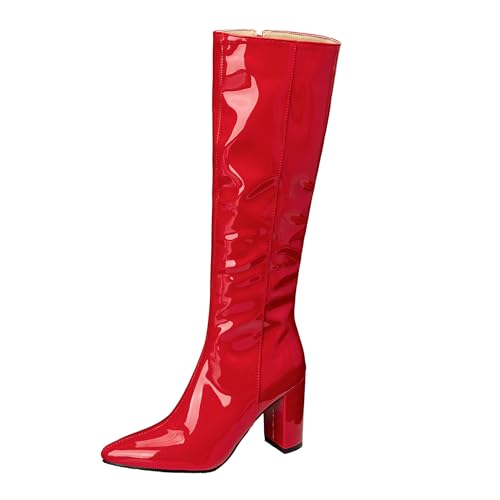 Bviennic Damen Kniehohe Stiefel Hohen Blockabsatz Mode Pointed Toe Zip Party 2321 Rot Gr 40.5 EU/42Cn Bviennic Damen Kniehohe Stiefel Hohen Blockabsatz Mode Pointed Toe Zip Party 2321 Rot Gr 40.5 EU/42Cn von Bviennic