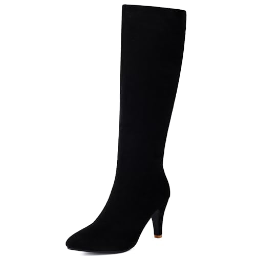 Bviennic Damen Kniehohe Stiefel Kitten Heel Simple Almond Toe Zip Kleid 2457 Schwarz Gr 45 EU/47Cn Bviennic Damen Kniehohe Stiefel Kitten Heel Simple Almond Toe Zip Kleid 2457 Schwarz Gr 45 EU/47Cn von Bviennic