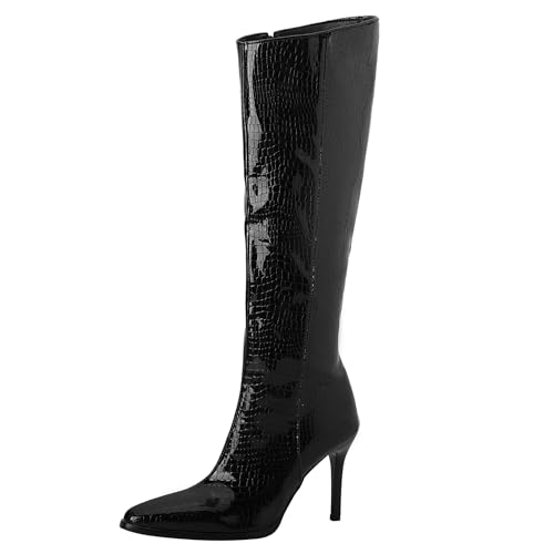 Bviennic Damen Kniehohe Stiefel Stiletto Höhe Ferse Mode Pointed Toe Zip Party 2411 Schwarz Gr 40 EU/41Cn von Bviennic
