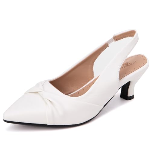 Bviennic Damen Komfort Kitten Heel Kleid Sandales Slingback Schuhe Weiß Gr 42 EU/44Cn Bviennic Damen Komfort Kitten Heel Kleid Sandales Slingback Schuhe Weiß Gr 42 EU/44Cn von Bviennic