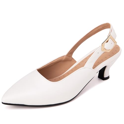 Bviennic Damen Komfort Kitten Heel Retro Sandals Slingback Schuhe Weiß Gr 48.5 EU/51Cn Bviennic Damen Komfort Kitten Heel Retro Sandals Slingback Schuhe Weiß Gr 48.5 EU/51Cn von Bviennic