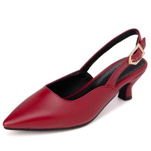 Bviennic Damen Komfort Kitten Heel Retro Sandals Slingback Schuhe Zhu-Rot Gr 42 EU/44Cn Bviennic Damen Komfort Kitten Heel Retro Sandals Slingback Schuhe Zhu-Rot Gr 42 EU/44Cn von Bviennic