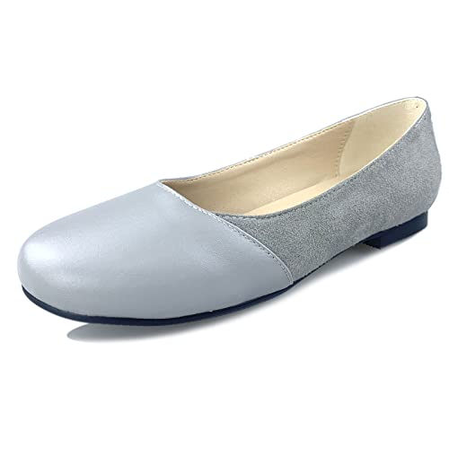 Bviennic Damen Komfort Runde Zehen Arbeit Walking Ballet Flats Ohne Verschluss Buro Loafers Leisure Driving Ballerinas Prom Pantoffeln Grau Gr 50 Eu-52Cn von Bviennic