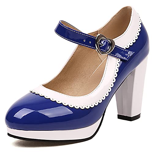 Bviennic Damen Lack Blockabsatz Pumps Mary Janes Elegant Bride Closed Runde Zehen Sommer Party Plateau Schuhe Hochzeit Kleid Bao-Blau Gr 36 EU Bviennic Damen Lack Blockabsatz Pumps Mary Janes Elegant Bride Closed Runde Zehen Sommer Party Plateau Schuhe Hochzeit Kleid Bao-Blau Gr 36 EU von Bviennic