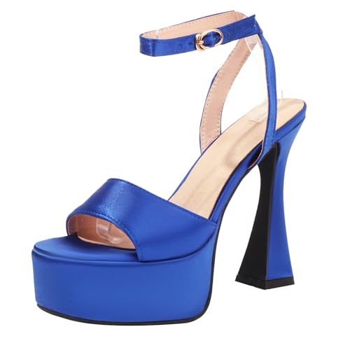 Bviennic Damen Louis- XV Absatz Sandals mit Plateau Mode 0693 Blau Gr 41 EU/43Cn von Bviennic