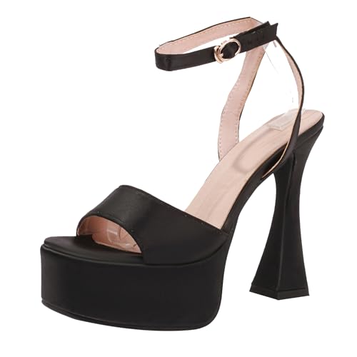 Bviennic Damen Louis- XV Absatz Sandals mit Plateau Mode 0693 Schwarz Gr 36 EU von Bviennic