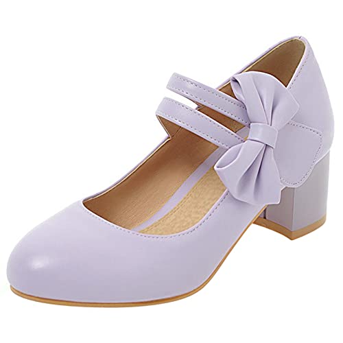 Bviennic Damen Mary Jane Knöchelriemchen Comfy Block Mitte Absatz Pumps Closed Toe Arbeit Formal Kleid Schuhe Bride Hochzeit Violett Gr 36 EU von Bviennic