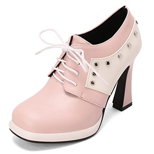 Bviennic Damen Mode Runde Zehen Spikes Höhe Ferse Pumps Zweifarbig Sommer Party Blockabsatz Plateau Schuhe Kleid Pink Gr 38 Eu-39Cn von Bviennic