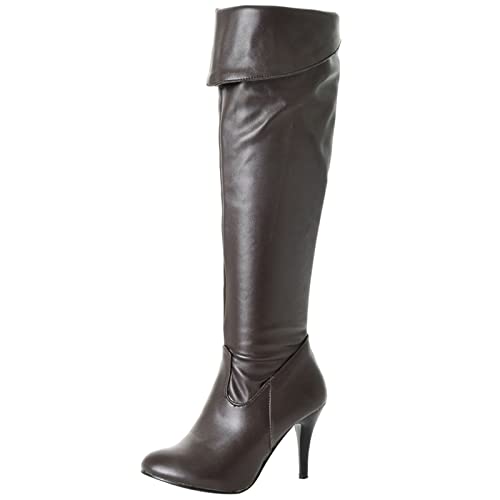 Bviennic Damen Mode Stiletto Overknees Kleid Stretch Stiefel Herren Abend Elegant Höhe Ferse Winter Warm Boots Braun/P Gr 47 EU-49Cn von Bviennic