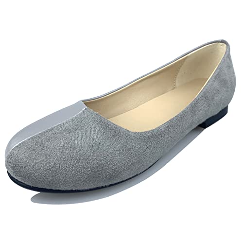 Bviennic Damen Ohne Verschluss Arbeit Ballet Flats Runde Zehen Dolly Schuhe Komfort Leisure Ballerina Pantoffeln Damen Schule Walking Schuhe Grau Gr 46 Eu-48Cn von Bviennic