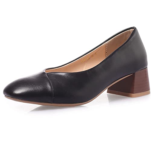 Bviennic Damen Ohne Verschluss Buro Comfy Block Mitte Absatz Pumps Closed Toe Business Arbeit Formal Kleid Party Pumps Schwarz Gr 46 Eu-48Cn von Bviennic