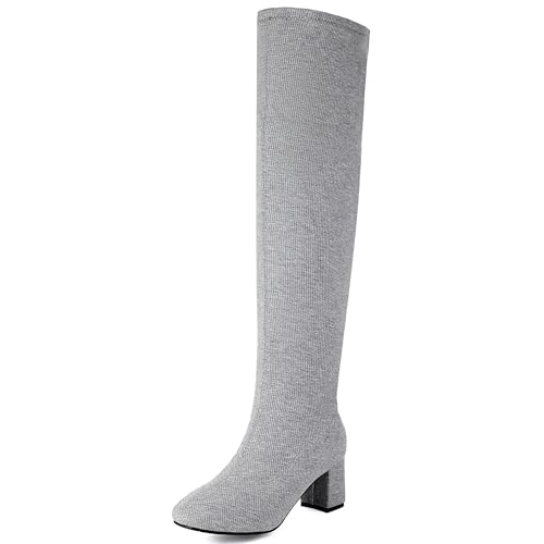 Bviennic Damen Overknee Stiefel Block Mitte Absatz Solid Runde Zehen Ohne Verschluss Stretch 2434 Grau Gr 45 EU/47Cn Bviennic Damen Overknee Stiefel Block Mitte Absatz Solid Runde Zehen Ohne Verschluss Stretch 2434 Grau Gr 45 EU/47Cn von Bviennic