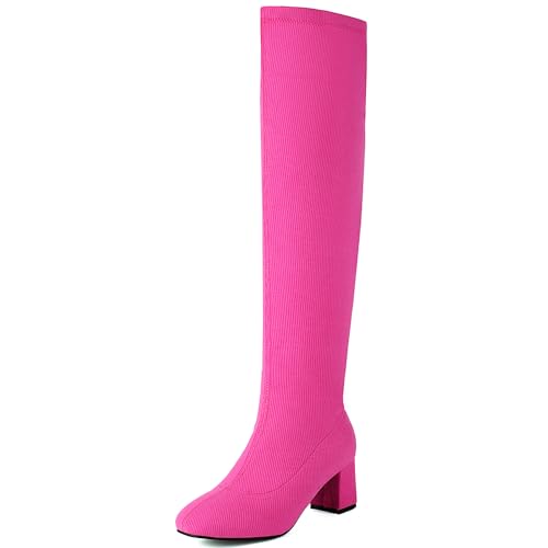 Bviennic Damen Overknee Stiefel Block Mitte Absatz Solid Runde Zehen Ohne Verschluss Stretch 2434 Rose-Rot Gr 45 EU/47Cn Bviennic Damen Overknee Stiefel Block Mitte Absatz Solid Runde Zehen Ohne Verschluss Stretch 2434 Rose-Rot Gr 45 EU/47Cn von Bviennic