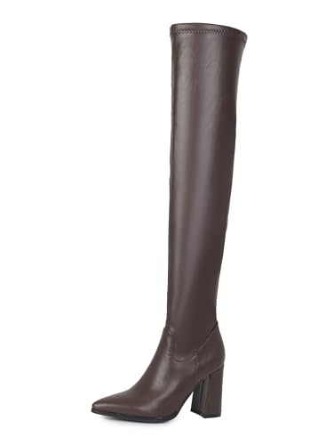 Bviennic Damen Overknee Stiefel Hohen Blockabsatz Simple Pointed Toe Zip Party 2320 Braun Gr 36.5 EU/37Cn von Bviennic