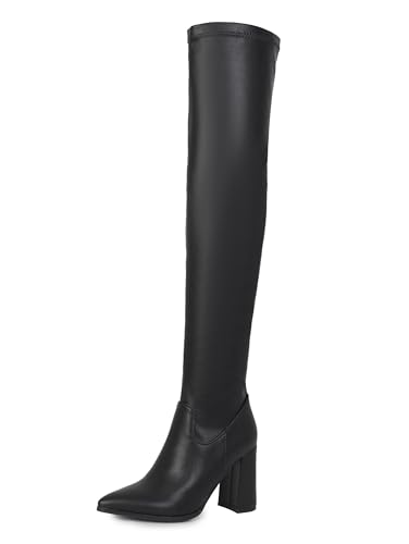 Bviennic Damen Overknee Stiefel Hohen Blockabsatz Simple Pointed Toe Zip Party 2320 Schwarz Gr 40 EU/41Cn von Bviennic