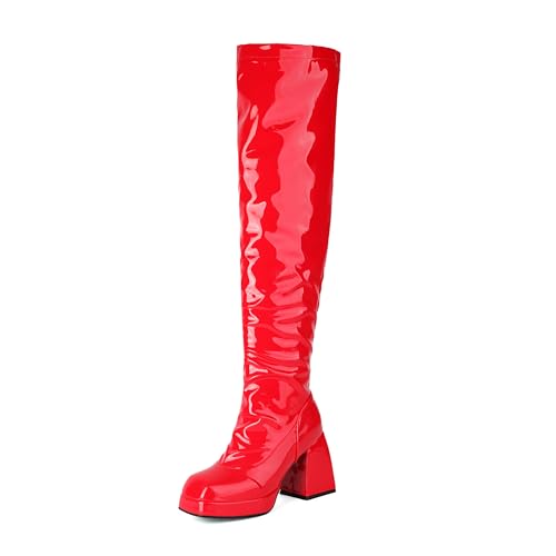 Bviennic Damen Overknee Stiefel Hohen Blockabsatz mit Plateau Mode Square Toe Zip Party 2287 Rot Gr 39 EU/40Cn Bviennic Damen Overknee Stiefel Hohen Blockabsatz mit Plateau Mode Square Toe Zip Party 2287 Rot Gr 39 EU/40Cn von Bviennic