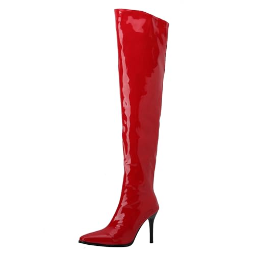 Bviennic Damen Overknee Stiefel Stiletto Höhe Ferse Mode Pointed Toe Zip Party 2410 Rot Gr 42 EU/44Cn von Bviennic