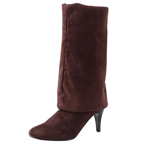 Bviennic Damen Overknee Stiefel Stiletto Höhe Ferse Simple Runde Zehen Ohne Verschluss Stretch 2480 Braun-Ml Gr 37 EU/38Cn von Bviennic