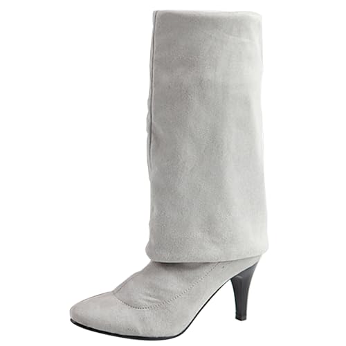 Bviennic Damen Overknee Stiefel Stiletto Höhe Ferse Simple Runde Zehen Ohne Verschluss Stretch 2480 Grau-Ml Gr 36.5 EU/37Cn von Bviennic