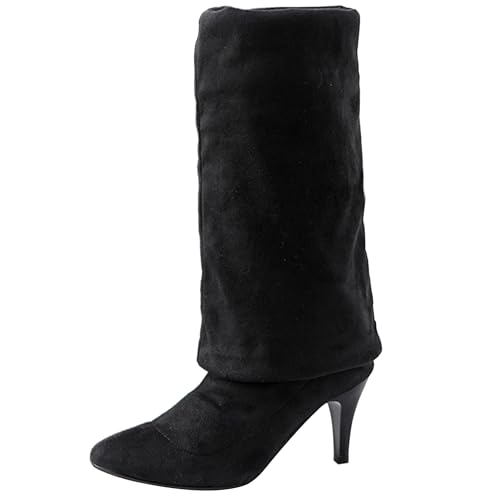 Bviennic Damen Overknee Stiefel Stiletto Höhe Ferse Simple Runde Zehen Ohne Verschluss Stretch 2480 Schwarz-Dl Gr 39 EU/40Cn von Bviennic