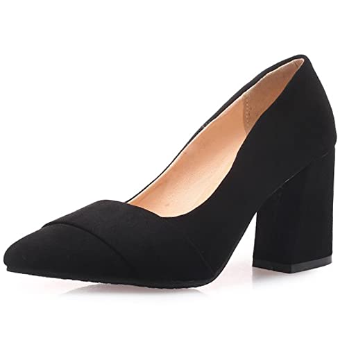 Bviennic Damen Pointed Toe Abend Kleid Blockabsatz Ohne Verschluss Pumps Mens Party Höhe Ferse Elegant Buro Arbeit Pumps Schwarz Gr 51 Eu-53Cn von Bviennic