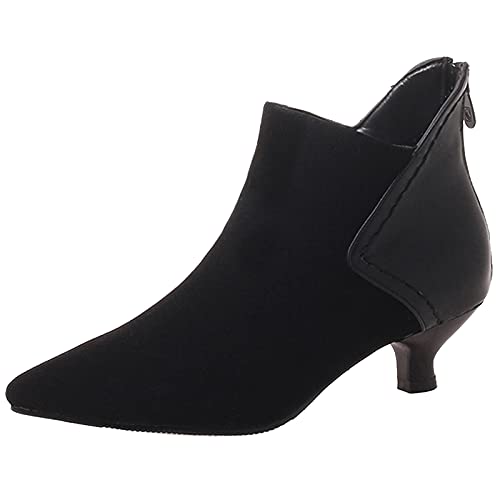 Bviennic Damen Pointed Toe Buro Mode Kitten Heel Stiefeletten Reißverschluss Kleid Mitte Absatz Winter Warm Stylish Comfy Herren Chelsea Stiefeletten Schwarz Gr 39 EU-40Cn von Bviennic