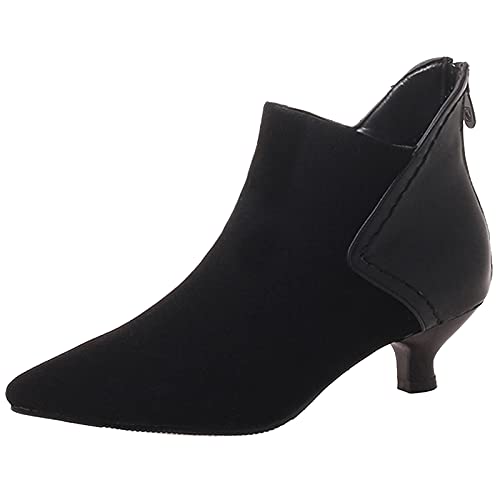 Bviennic Damen Pointed Toe Buro Mode Kitten Heel Stiefeletten Reißverschluss Kleid Mitte Absatz Winter Warm Stylish Comfy Herren Chelsea Stiefeletten Schwarz Gr 40.5 EU-42Cn von Bviennic