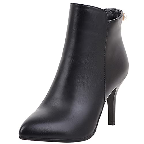 Bviennic Damen Pointed Toe Hochzeit Stiletto Kleid Stiefeletten Abend Elegant Herren Höhe Ferse Winter Warm Stylish Reißverschluss Stiefeletten Schwarz Gr 50 EU-52Cn von Bviennic