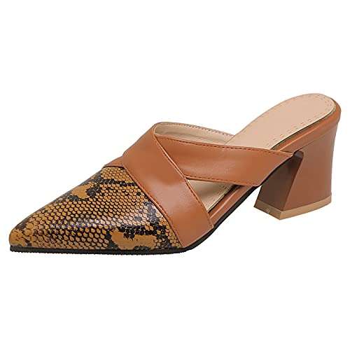 Bviennic Damen Pointed Toe Mode Blockabsatz Pantoletten Pantoffeln Ohne Verschluss Sommer Party Pantoffeln Sandalen Komfort Prom Schuhe Braun Gr 40.5 Eu-42Cn von Bviennic