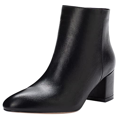 Bviennic Damen Pointed Toe Reißverschluss Chelsea Stiefel Blockabsatz Mode Block Mitte Absatz Warm Arbeit Kleid Leisure Stiefeletten Schwarz/R Gr 42 EU-44Cn von Bviennic