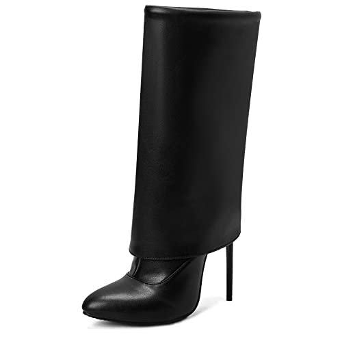 Bviennic Damen Pointed Toe Warm Stiletto Boots Cuff Hochzeit Lange Elegant Bridesmaid Winter Stiefeletten Schwarz/D Gr 39 EU-40Cn von Bviennic