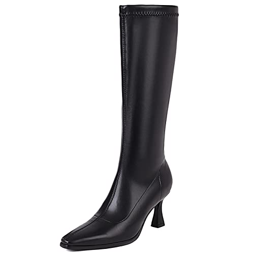Bviennic Damen Reißverschluss Elegant Knee Stretch Stiefel Kitten Heel Winter Hochzeit Stiletto Mode Reitstiefel Schwarz Gr 36 Eu von Bviennic