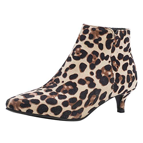 Bviennic Damen Reißverschluss Kitten Heel Mode Chelsea Stiefeletten Winter Pointed Toe Hochzeit Kleid Leisure Mitte Absatz Stiefeletten Aprikose Gr 40 EU-41Cn von Bviennic