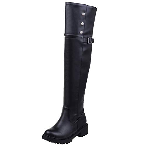 Bviennic Damen Runde Zehen Chunky Overknees Warm Reitstiefel Winter Mode Reißverschluss Leisure Draußen Schneestiefel Mitte Absatz Schwarz/D Gr 48 EU-50Cn von Bviennic