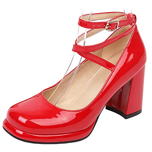 Bviennic Damen Runde Zehen Hohen Blockabsatz Mary Jane Pumps Kleid Sommer Hochzeit Knöchelriemchen Plateau Lack Party Schuhe Rot Gr 41 Eu-43Cn Bviennic Damen Runde Zehen Hohen Blockabsatz Mary Jane Pumps Kleid Sommer Hochzeit Knöchelriemchen Plateau Lack Party Schuhe Rot Gr 41 Eu-43Cn von Bviennic