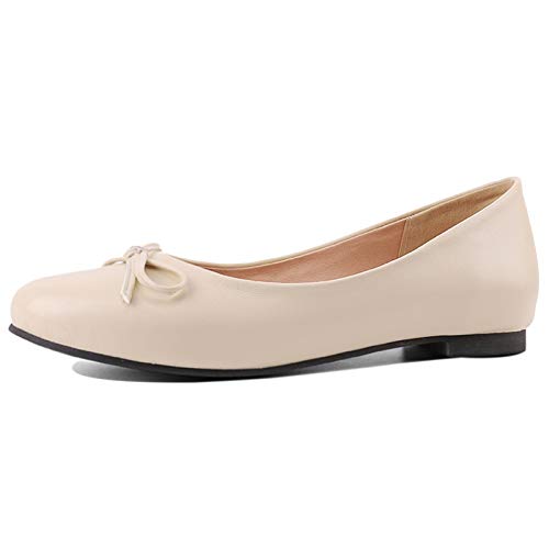 Bviennic Damen Runde Zehen Komfort Ballet Flach Mit Bows Ohne Verschluss Buro Loafers Hochzeit Walking Bride Dolly Schuhe Ballerinas Beige-P Gr 37 Eu-38Cn von Bviennic