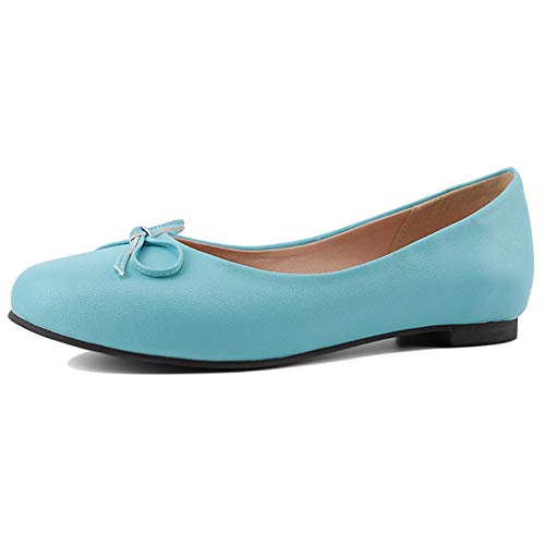 Bviennic Damen Runde Zehen Komfort Ballet Flach Mit Bows Ohne Verschluss Buro Loafers Hochzeit Walking Bride Dolly Schuhe Ballerinas Blau-P Gr 40.5 Eu-42Cn von Bviennic