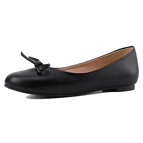 Bviennic Damen Runde Zehen Komfort Ballet Flach Mit Bows Ohne Verschluss Buro Loafers Hochzeit Walking Bride Dolly Schuhe Ballerinas Schwarz-P Gr 46 Eu-48Cn von Bviennic