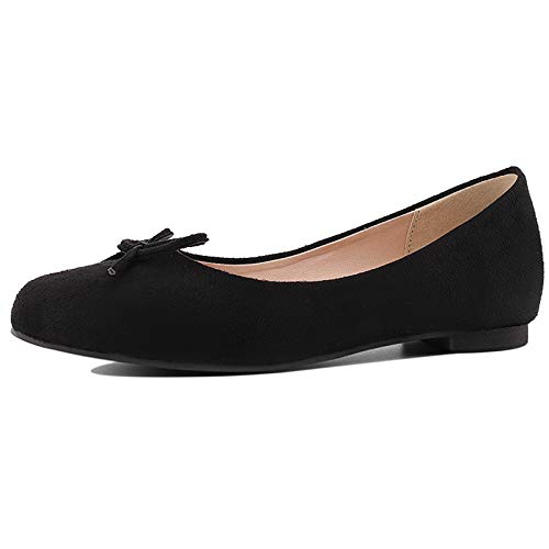 Bviennic Damen Runde Zehen Komfort Ballet Flach Mit Bows Ohne Verschluss Buro Loafers Hochzeit Walking Bride Dolly Schuhe Ballerinas Schwarz-S Gr 48 Eu-50Cn von Bviennic