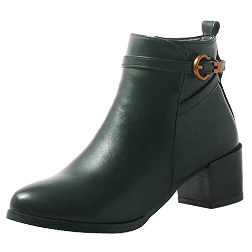 Bviennic Damen Runde Zehen Leisure Chelsea Stiefeletten Reißverschluss Winter Buro Comfy Block Chunky Mitte Absatz Mode Damen Herren Stiefeletten Grün Gr 42 EU-44Cn von Bviennic