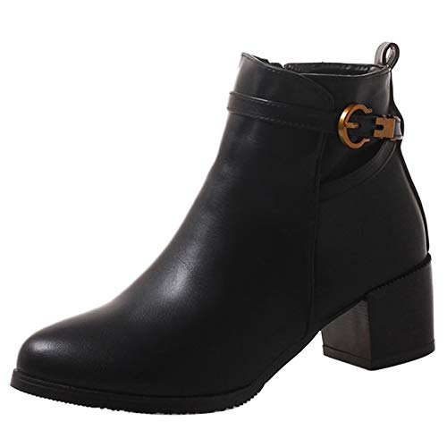 Bviennic Damen Runde Zehen Leisure Chelsea Stiefeletten Reißverschluss Winter Buro Comfy Block Chunky Mitte Absatz Mode Damen Herren Stiefeletten Schwarz Gr 38 EU-39Cn von Bviennic