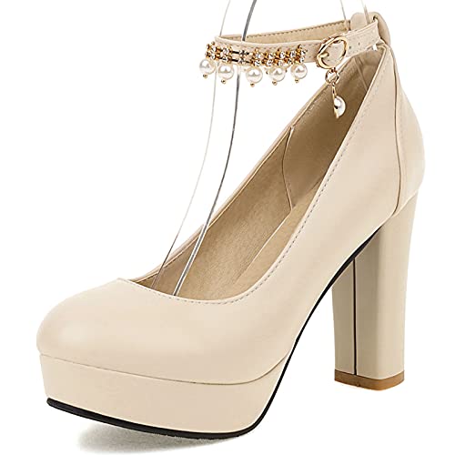 Bviennic Damen Runde Zehen Stylish Hochzeit Chunky Heel Pumps Knöchelriemchen Elegant Bride Kleid Closed Toe Plateau Schuhe Party Aprikose Gr 35 EU Bviennic Damen Runde Zehen Stylish Hochzeit Chunky Heel Pumps Knöchelriemchen Elegant Bride Kleid Closed Toe Plateau Schuhe Party Aprikose Gr 35 EU von Bviennic