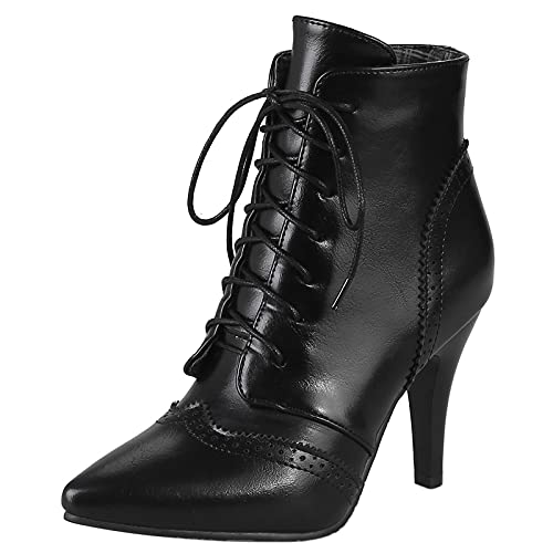 Bviennic Damen Schnüren Herren Stiletto Winter Pointed Toe Brogue Stiefeletten Stylish Abend Kleid Buro Arbeit Klassischer Biker Stiefeletten Schwarz Gr 41 EU-43Cn von Bviennic