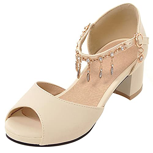 Bviennic Damen Sommer Comfy Peep Toe Blockabsatz Sandalen Bridal Sweet Bogen Plateau Schuhe Knöchelriemchen Elegant Party Kleid Beige Gr 33 Eu von Bviennic