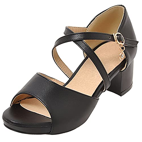 Bviennic Damen Sommer Comfy Peep Toe Blockabsatz Sandalen Bridal Sweet Bogen Plateau Schuhe Knöchelriemchen Elegant Party Kleid Schwarz Gr 38 Eu-39Cn von Bviennic