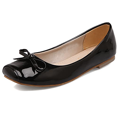 Bviennic Damen Square Toe Ballet Flats Ohne Verschluss Bows Dolly Schuhe Ballerina Prom Lack Loafer Slipper Leisure Walking Mokassins Schwarz Gr 37 Eu-38Cn von Bviennic