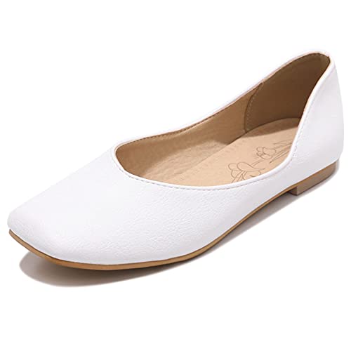 Bviennic Damen Square Toe Ballet Flats Ohne Verschluss Bride Ballerinas Pantoffeln Weit Fit Leisure Hochzeit Sommer Party Prom Schuhe Weiß Gr 36.5 Eu-37Cn von Bviennic