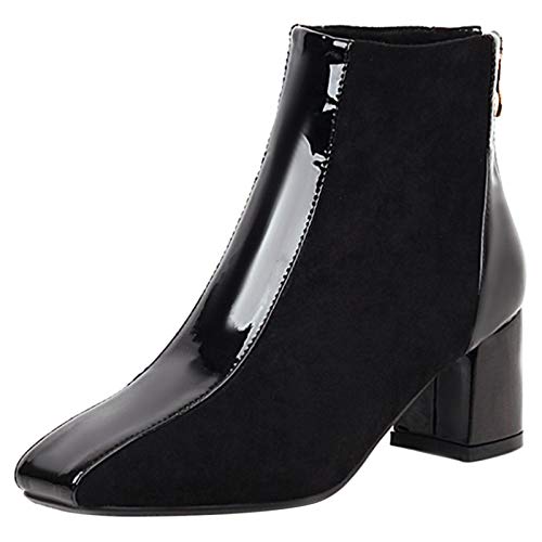 Bviennic Damen Square Toe Chelsea Stiefeletten Mode Blockabsatz Winter Warm Arbeit Kleid Schuhe Weit Fit Stiefeletten Schwarz Gr 38 EU-39Cn von Bviennic