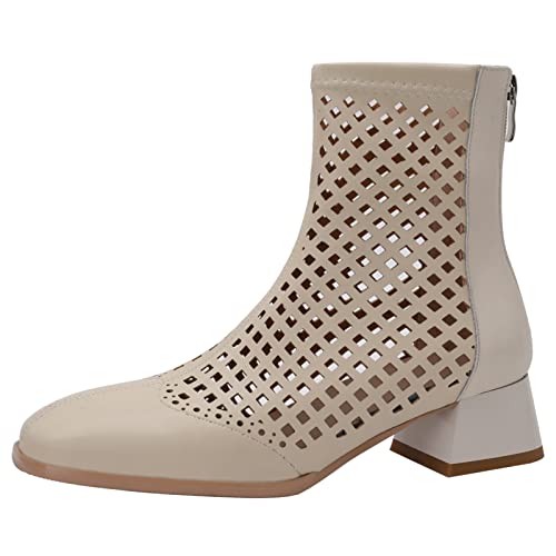 Bviennic Damen Square Toe Mode Blockabsatz Cut Out Stiefeletten Hochzeit Komfort Sommer Herbst Party Chelsea Stiefeletten Beige Gr 37 EU-38Cn von Bviennic