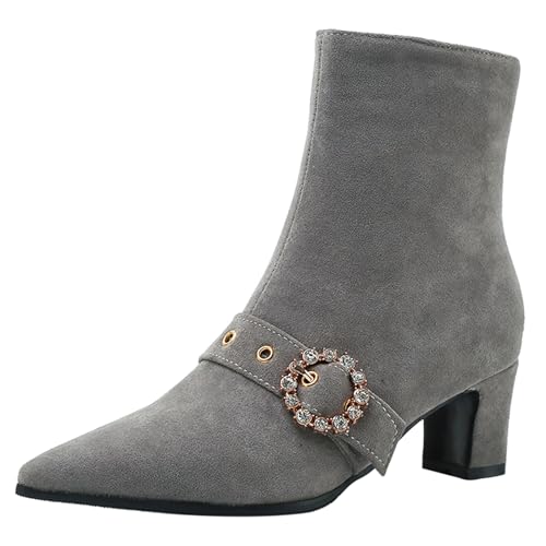 Bviennic Damen Stiefeletten Block Mitte Absatz Mode Pointed Toe Zip Abend Stiefeletten 2422 Grau Gr 40.5 EU/42Cn Bviennic Damen Stiefeletten Block Mitte Absatz Mode Pointed Toe Zip Abend Stiefeletten 2422 Grau Gr 40.5 EU/42Cn von Bviennic